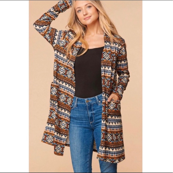 NWT! Clearance!Aztec Tribal Hacci Super Soft Duster Cardigan with Front Pockets - Picture 7 of 10